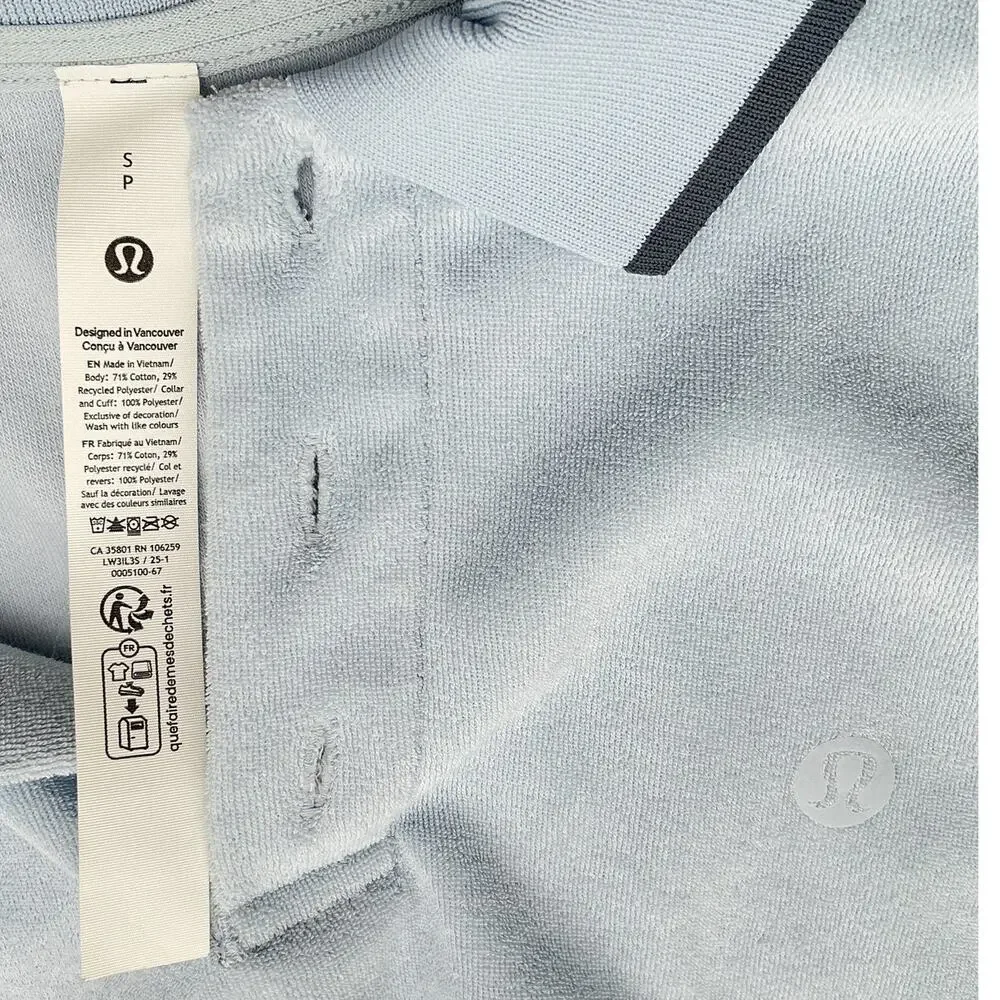 Lululemon Relaxed Blue Cotton Terry Polo Shirt Size S - Picture 4 of 4